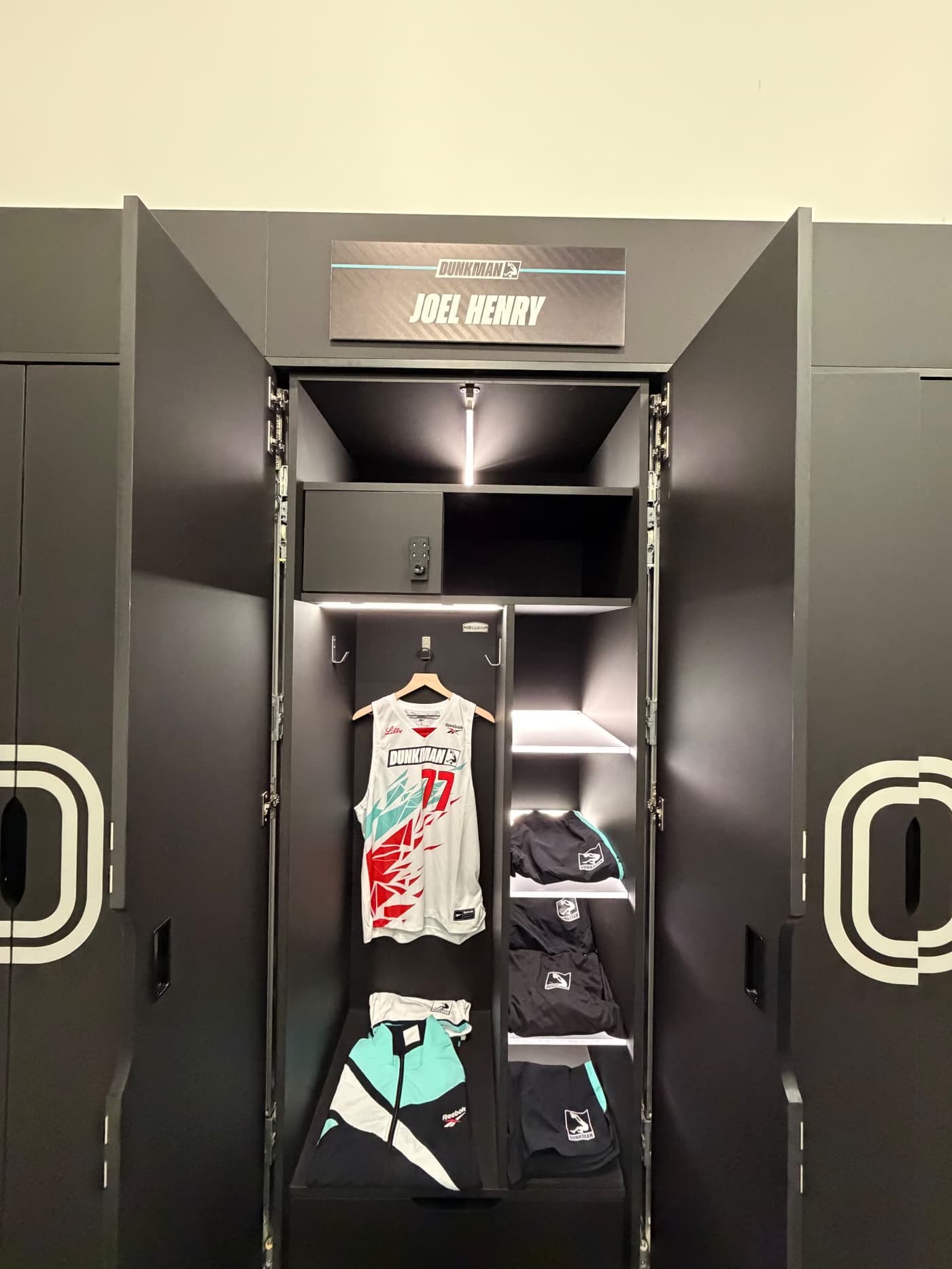 Joel Henry's Dunkman League locker with kit on display